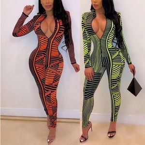 Long Sleeve Deep V Neck One Piece Jumpsuit